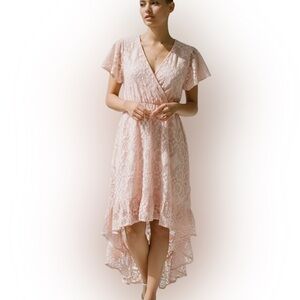 Enzo Made in Italy Lace Hi Low Dress Pink